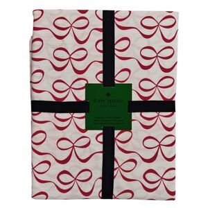 NEW Kate Spade Red Bows Tablecloth 60 X 102 Oblong White Valentines Christmas